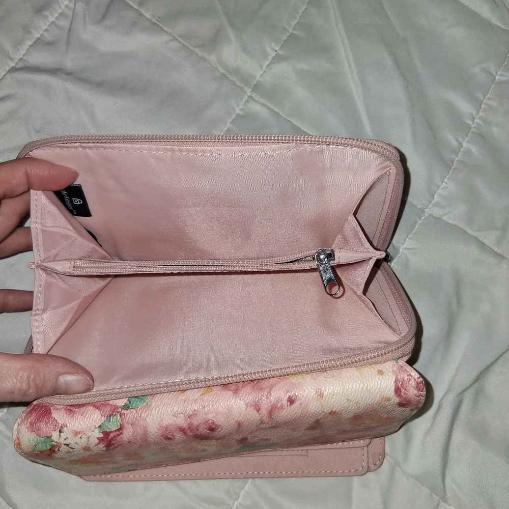 Pink Floral Fold-Over Wallet Clutch